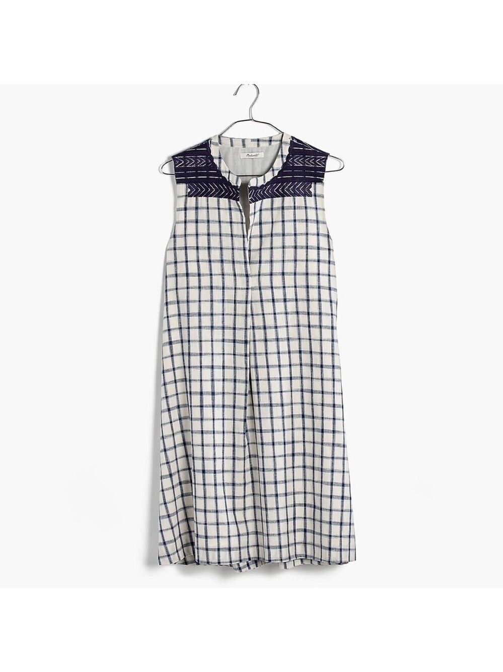 Madewell Women’s Embroidered Sunray Shirtdress Sleeveless Cream & Navy Check XXS - Picture 7 of 15